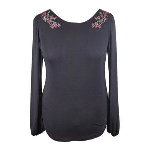 AMERICAN EAGLE Women's Soft & Sexy Peasant Top Embroidered Roses Small Black